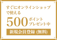 すぐにオンラインショップで使える500ポイントプレゼント中 新規会員登録（無料）